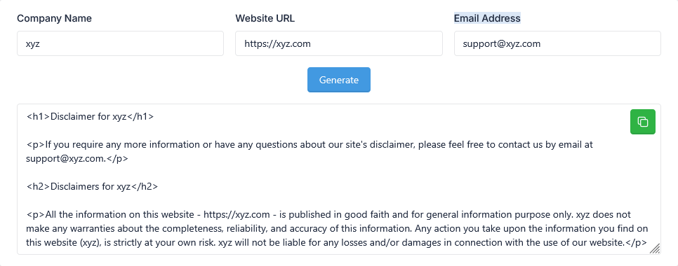 Disclaimer Generator Tool