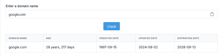 Outil de v&eacute;rification d'&acirc;ge de domaine