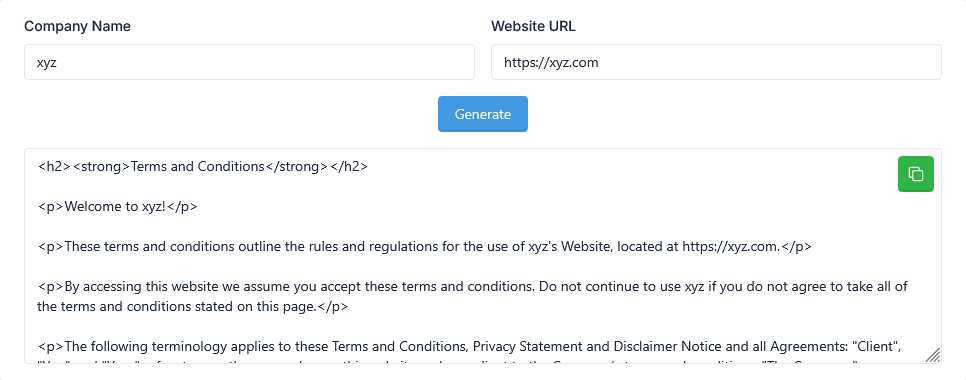 Terms and Conditions Generator Tool