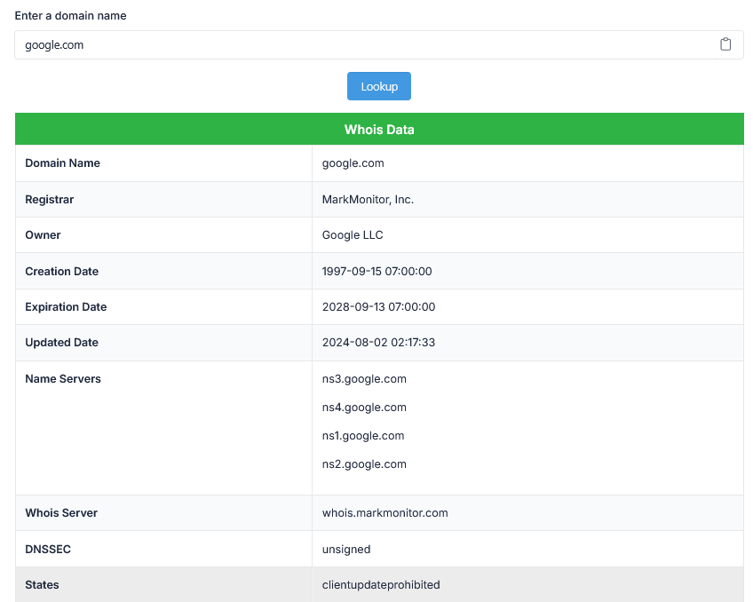Ferramenta de consulta Whois de dom&iacute;nio