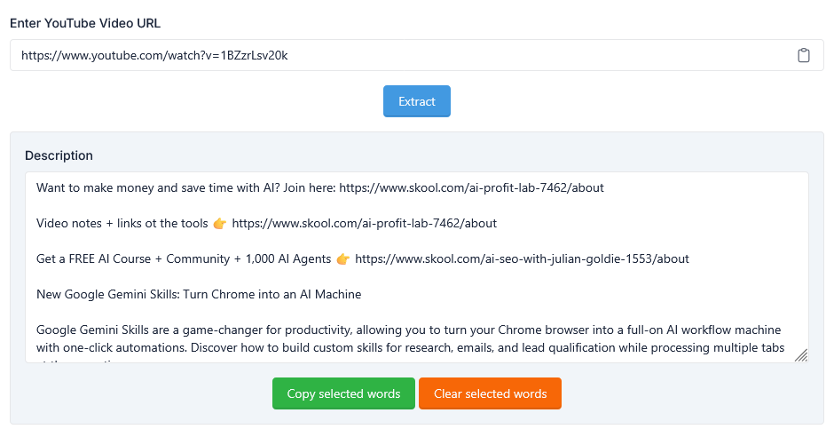 ইউটিউব ডেসক্রিপশন এক্সট্র্যাক্টর টুল